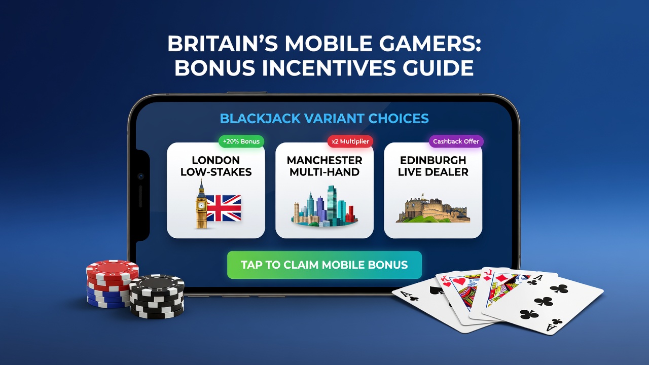 Comparison of blackjack variants with overlaid bonus incentive details on a tablet display