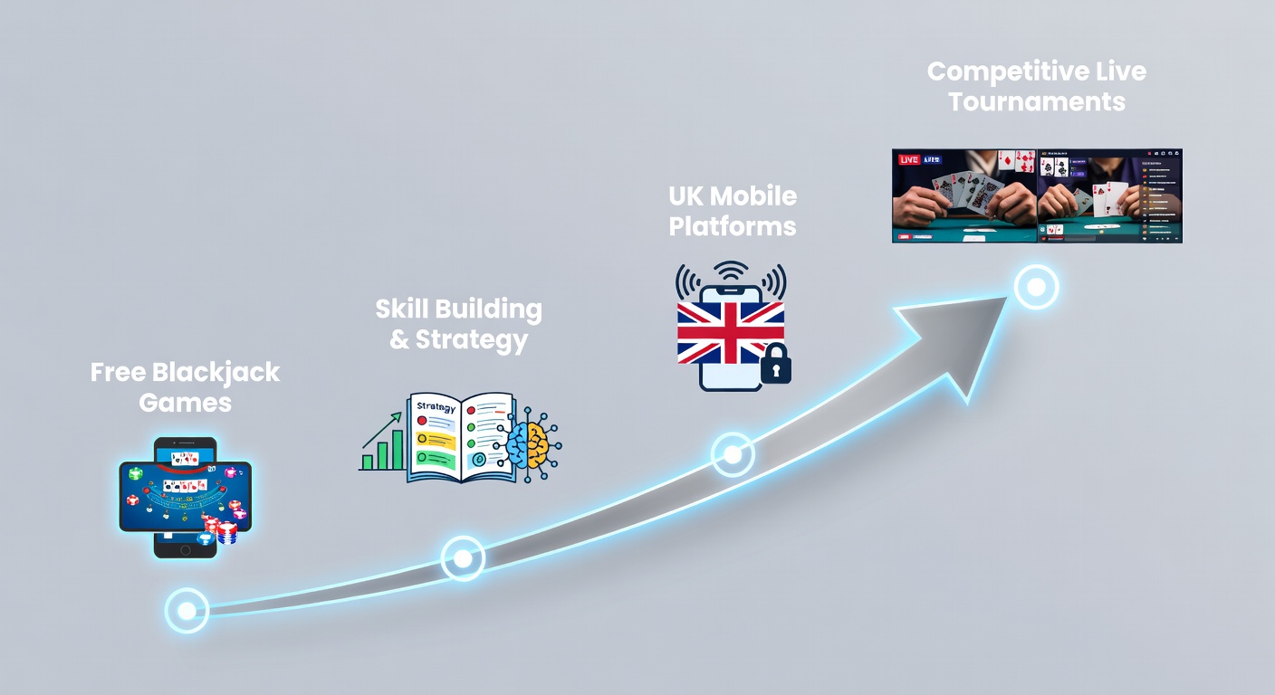 Mobile screen showing free blackjack game interface transitioning to live tournament lobby on a UK platform