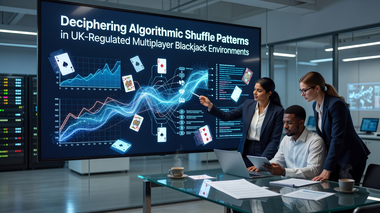 Diagram showing algorithmic shuffle sequences applied across multiple UK-regulated blackjack tables