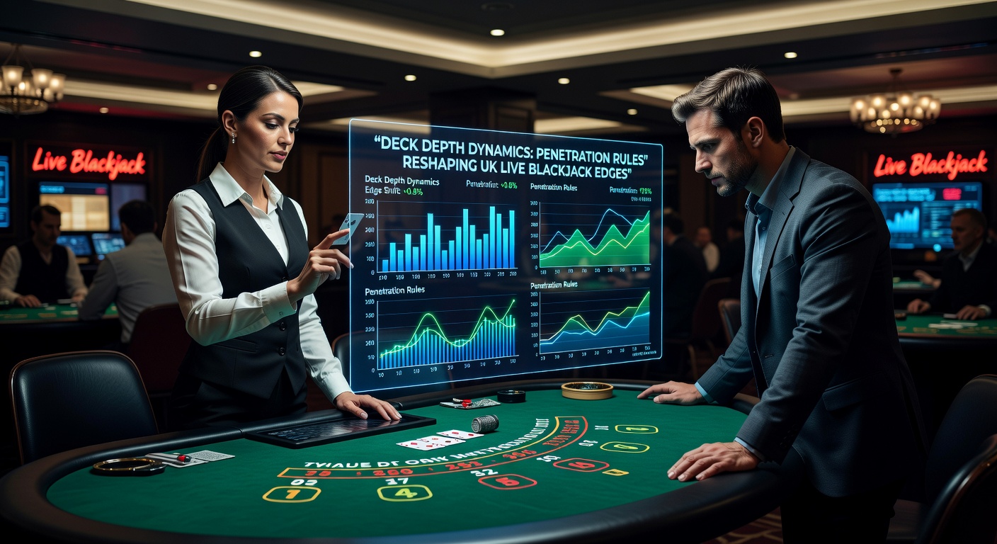 Close-up of a blackjack shoe revealing dealt cards and remaining undealt decks, highlighting penetration depth