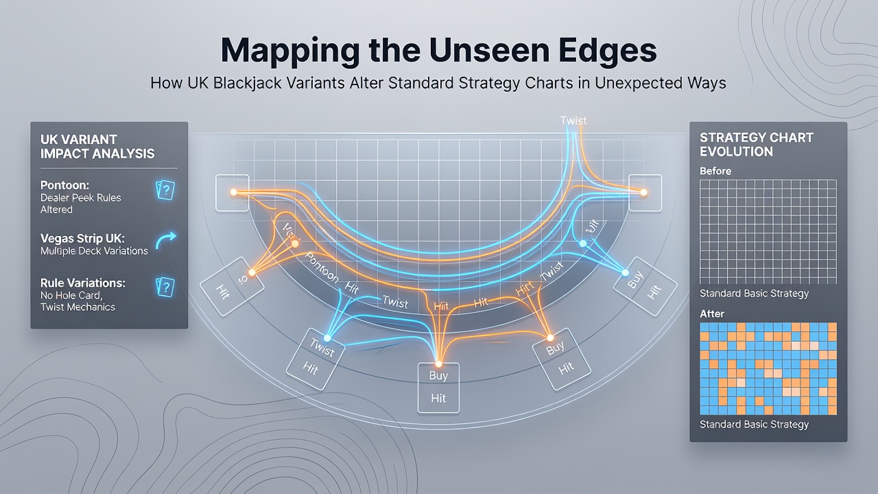 Comparison of strategy adjustments across blackjack variants with highlighted decision points