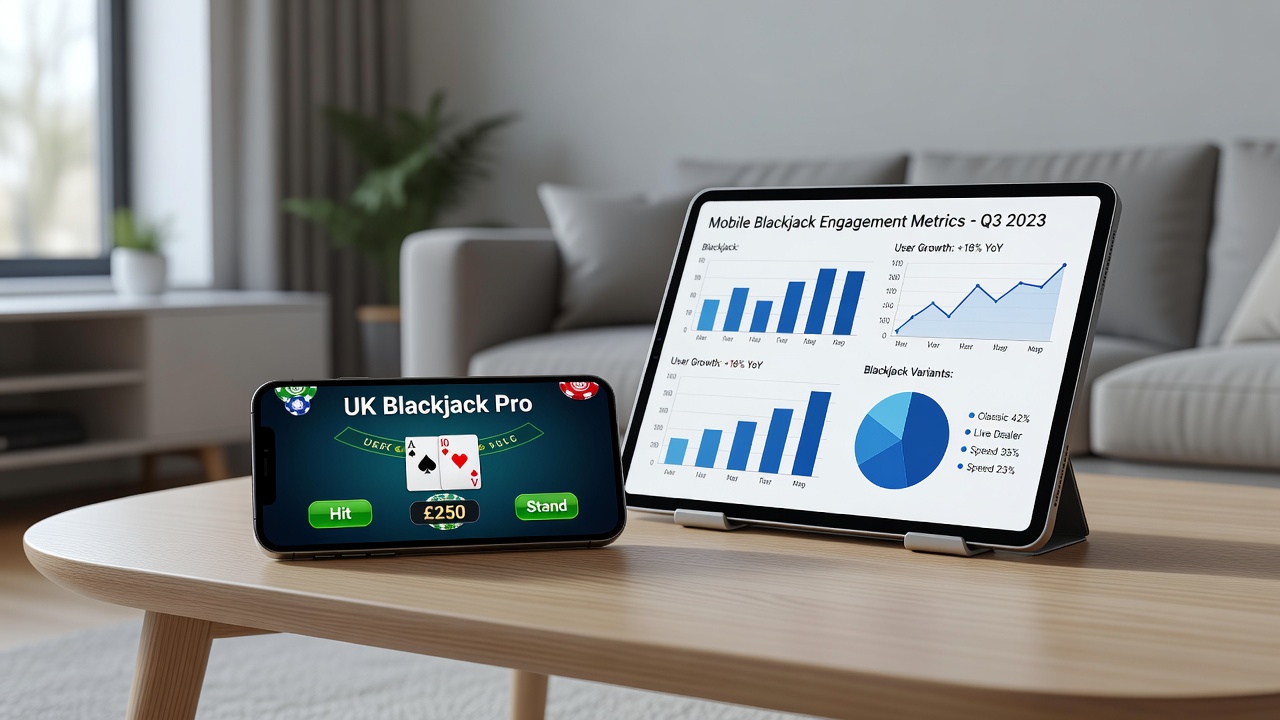 Close-up view of smartphone screen displaying Spanish 21 blackjack interface with bonus payout indicators