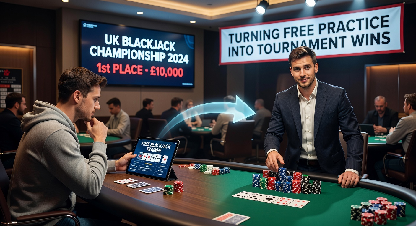 Players honing blackjack skills on free practice tables, chips stacking up virtually before real tournament action