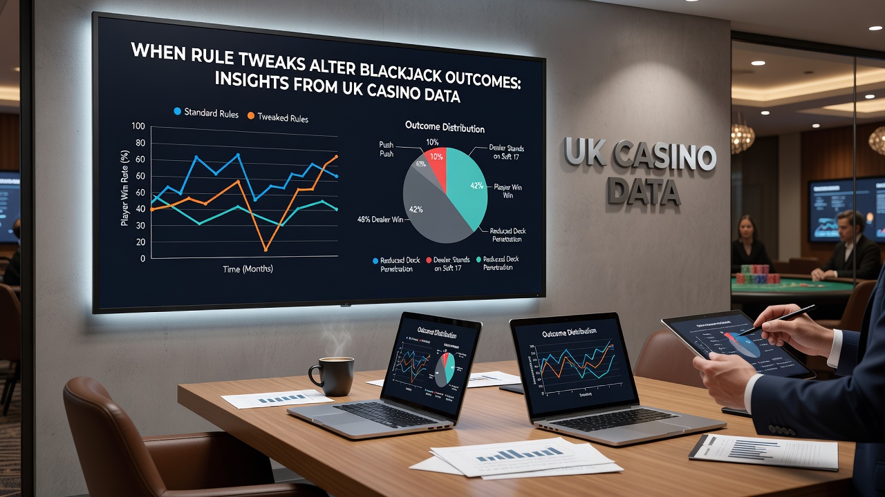 UK casino floor with dealers managing multiple blackjack tables under adjusted rules
